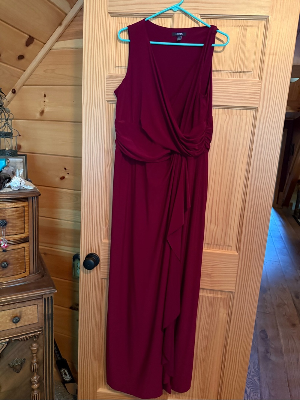 Chaps Sleeveless Wine Red Wrap-Front Maxi Dress